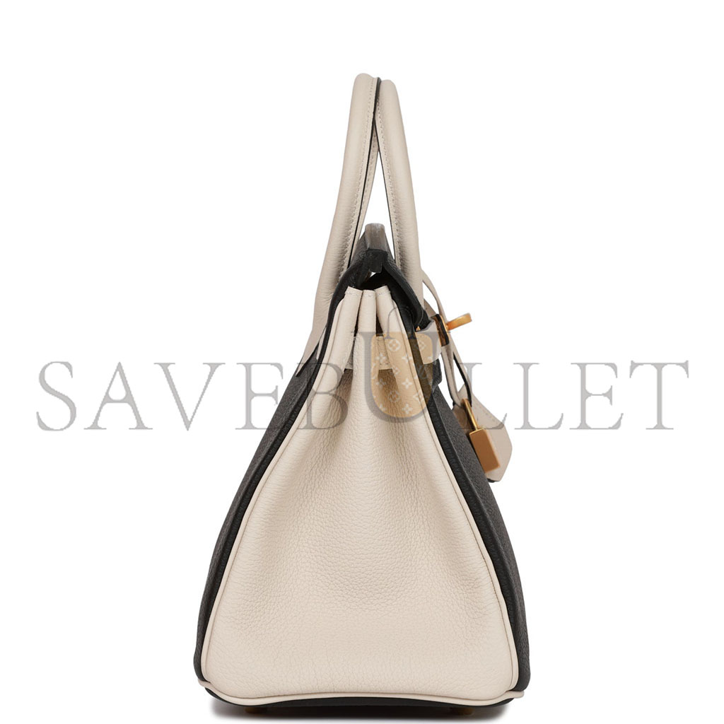 H**mes master birkin 25 togo leather black and white panda color matching gold buckle bag 4212717702 (25*20*13cm)
