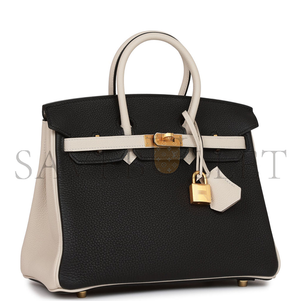 H**mes birkin 25 togo leather black and white panda color matching gold buckle bag 4212717702 (25*20*13cm)