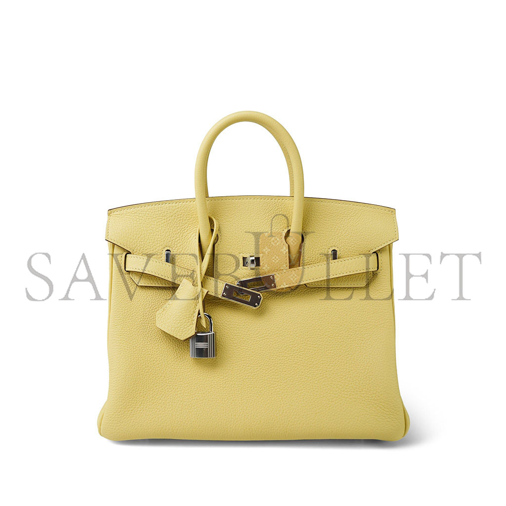 H**mes master birkin 25 togo leather lemon yellow silver buckle bag h028369ck1z (25*20*13cm)