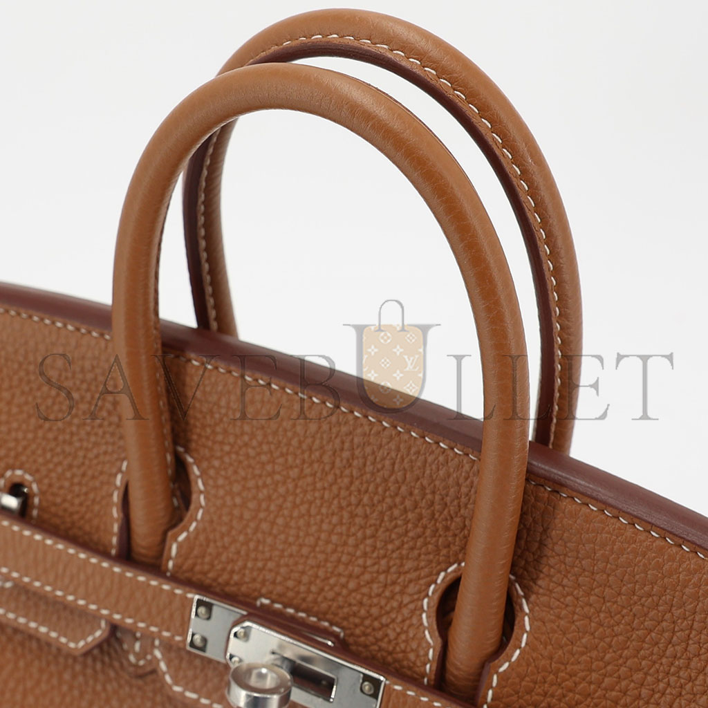 H**mes birkin 25 togo leather gold brown silver buckle bag h028369ck37 (25*20*13cm)