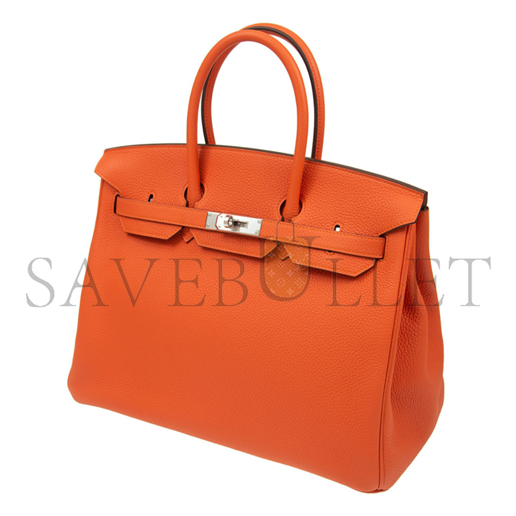 H**mes master birkin 25 togo leather orange silver buckle bag 521791 (25*20*13cm)
