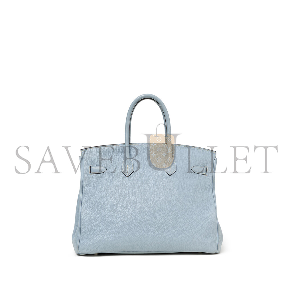 H**mes birkin 35 togo leather linen blue silver buckle bk35j7tgss (35*28*18cm)