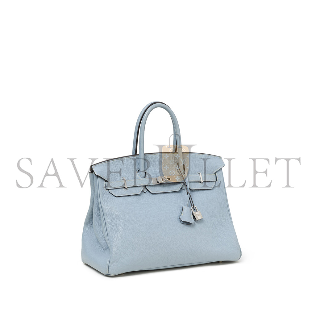 H**mes birkin 35 togo leather linen blue silver buckle bk35j7tgss (35*28*18cm)