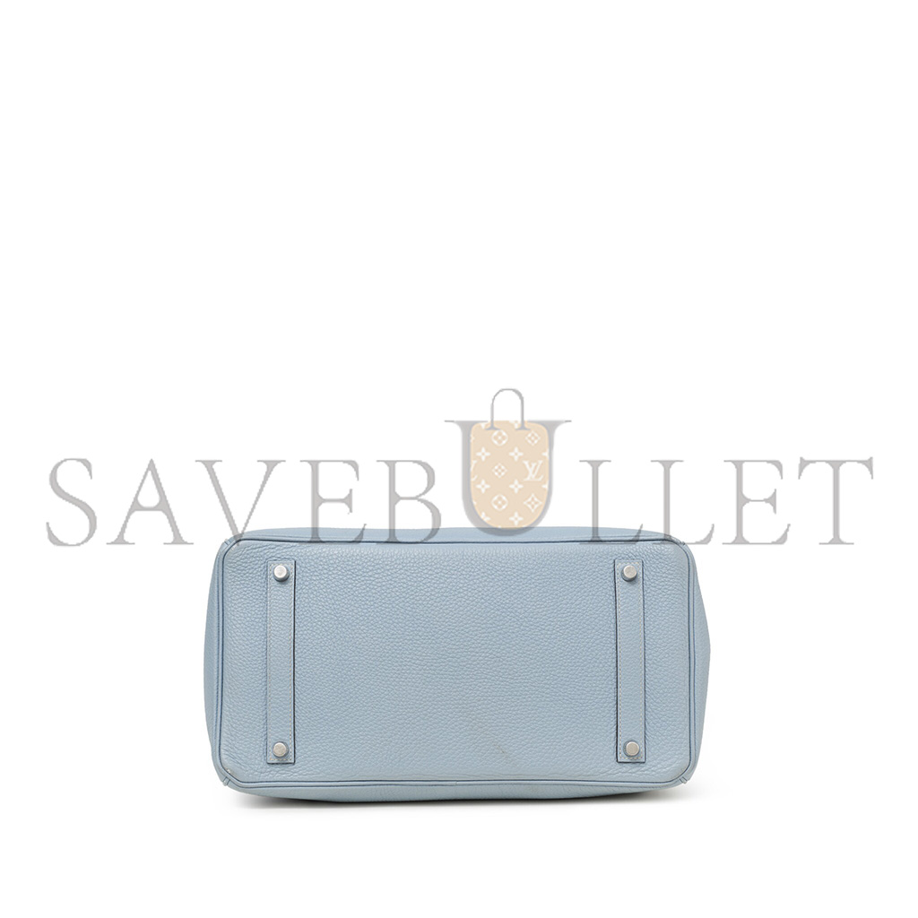 H**mes birkin 35 togo leather linen blue silver buckle bk35j7tgss (35*28*18cm)