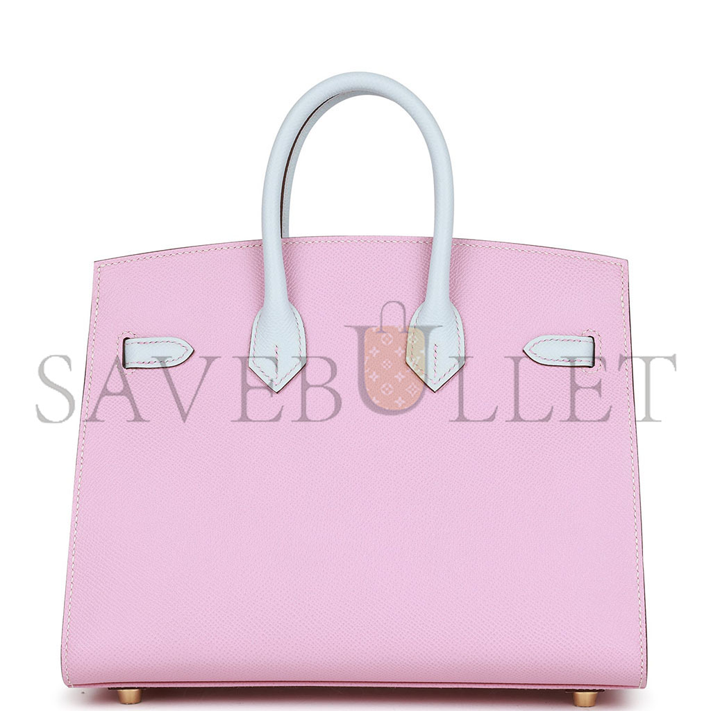 H**mes master birkin 25 epsom leather 3q pink haze blue gold buckle 4328054179 (25*20*13cm)