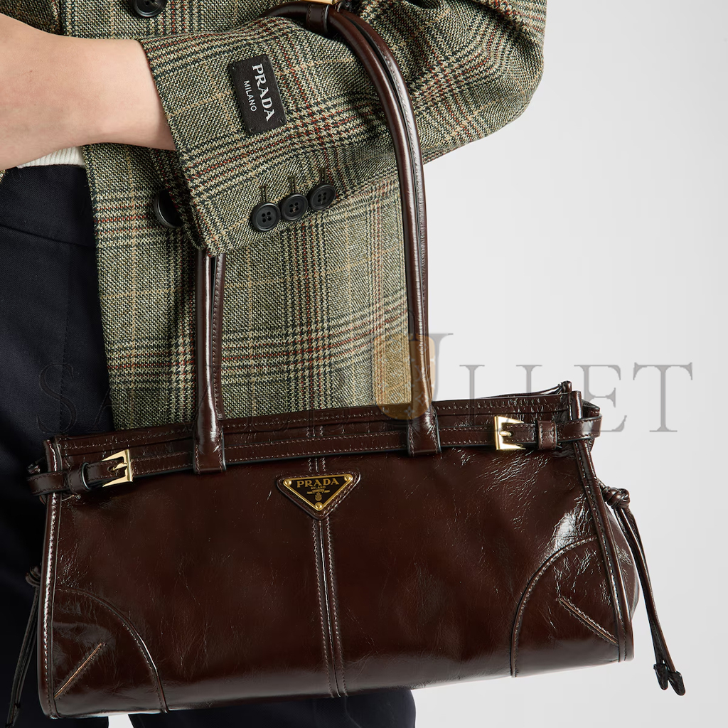 Pra*a bonnie medium leather handbag 1ba426 (32*15.5*12cm)