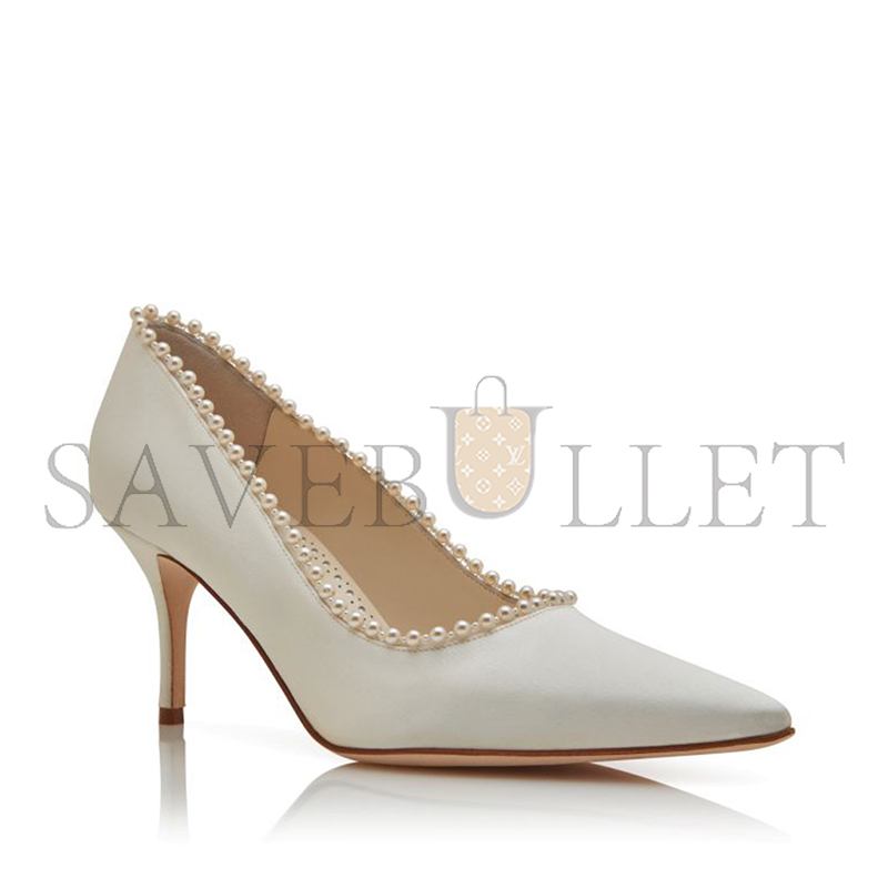 MANOLO BLAHNIK KIFAT LIGHT CREAM SATIN PEARL DETAIL PUMPS 125-2924-0001