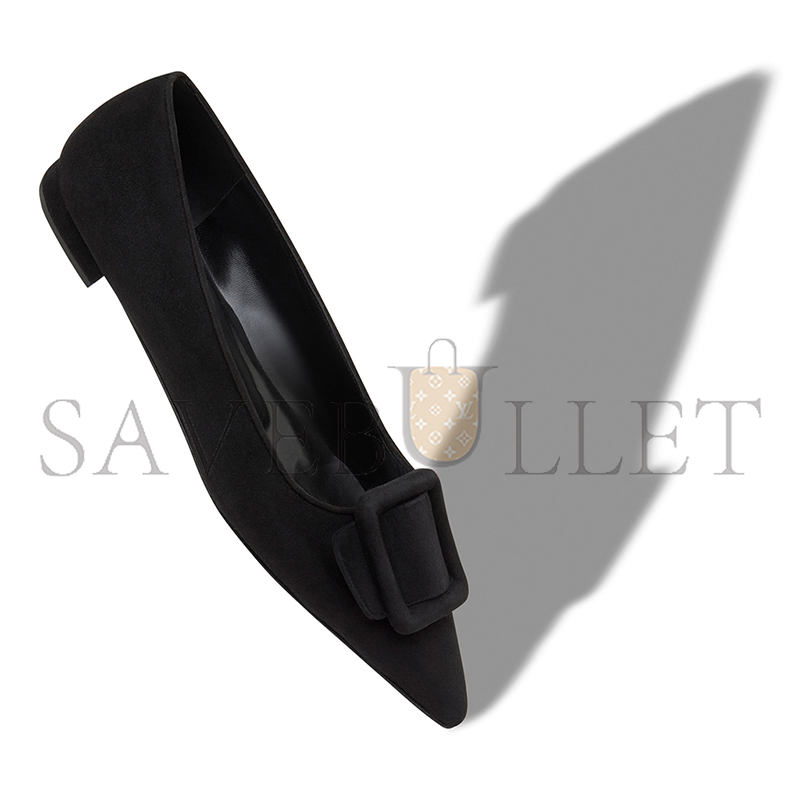 MANOLO BLAHNIK MAYSALEPUMPFLAT BLACK SUEDE BUCKLE DETAIL FLAT PUMPS 322-2402-0001
