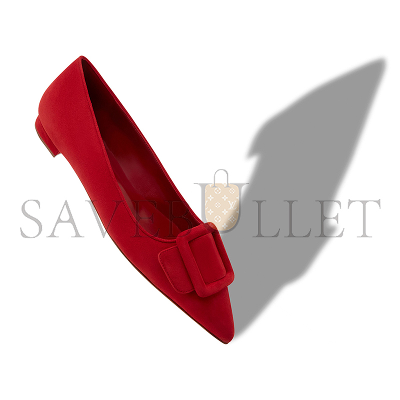 MANOLO BLAHNIK MAYSALEPUMPFLAT RED SUEDE BUCKLE DETAIL FLAT PUMPS 322-2402-0002