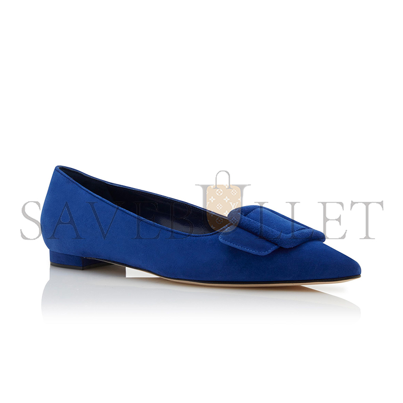 MANOLO BLAHNIK MAYSALEPUMPFLAT BLUE SUEDE BUCKLE DETAIL FLAT PUMPS 322-2402-0031