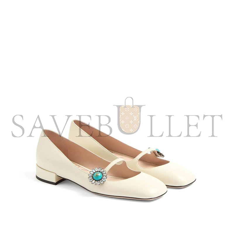VALENTINO MARY-JANE PRESHOES BALLERINA IN KIDSKIN WITH JEWEL BUTTON 20MM 6W2S0LL7DHS_9TK