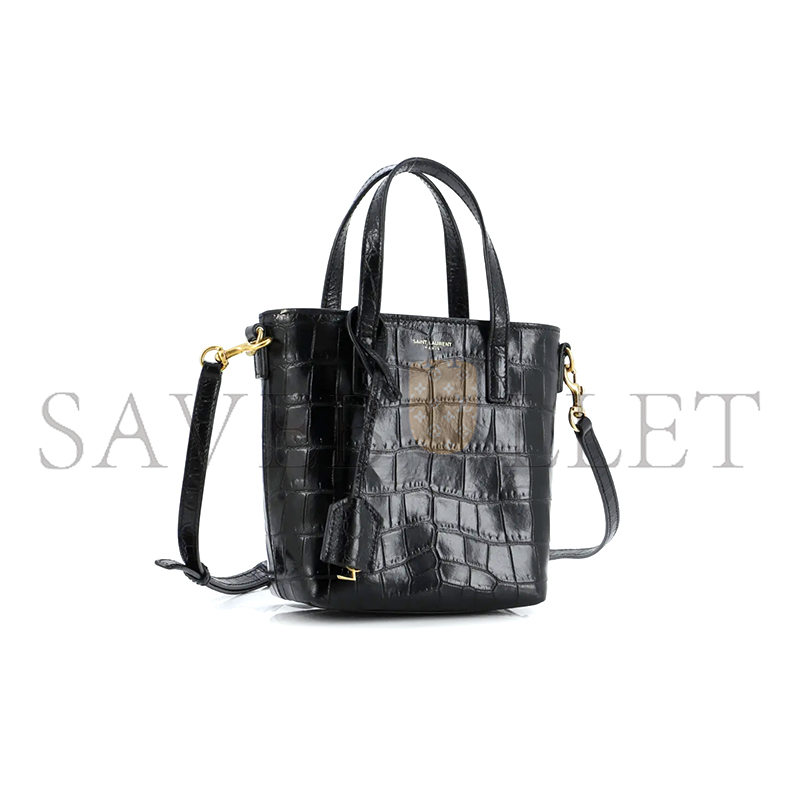 Y*L black mini toy shopping croc-effect leather tote 51307168 (18*17*8cm)