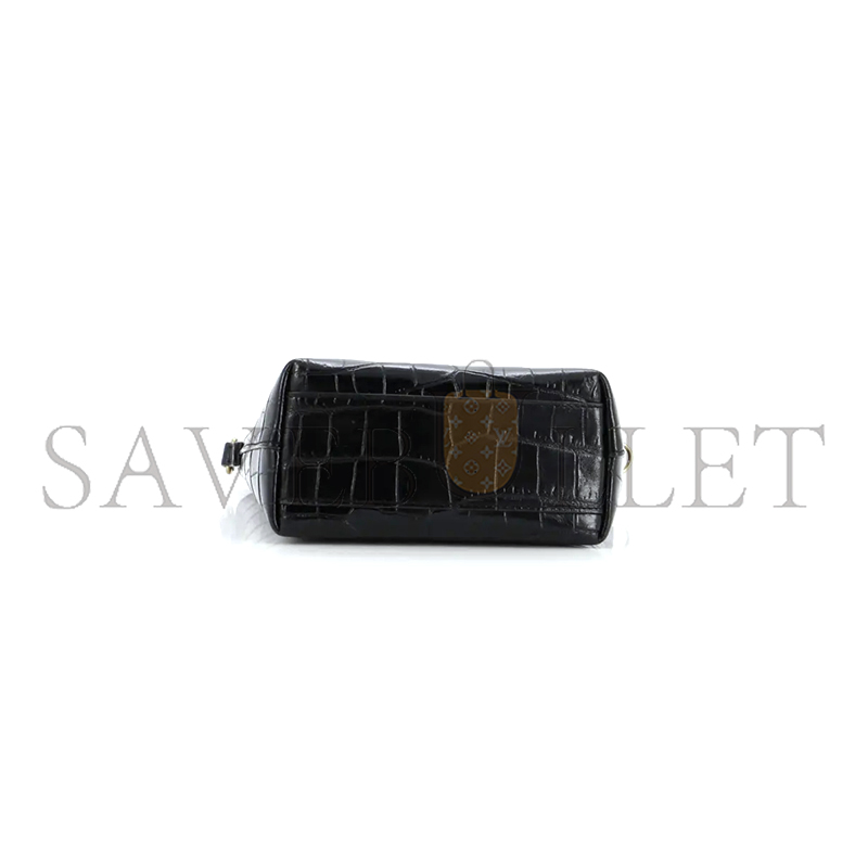 Y*L black mini toy shopping croc-effect leather tote 51307168 (18*17*8cm)