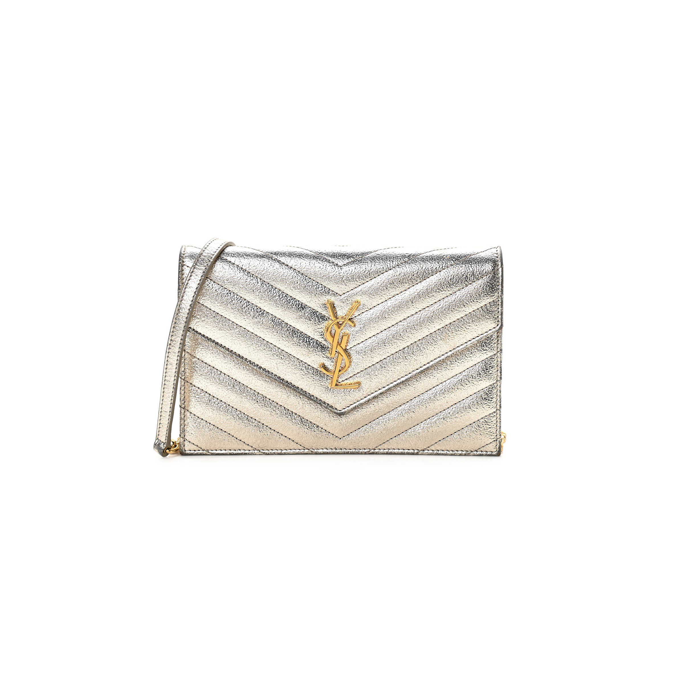 Y*L cassandre envelope chain wallet in grain de poudre embossed leather metallic 3939531032299 (19*12.5*3.5cm)