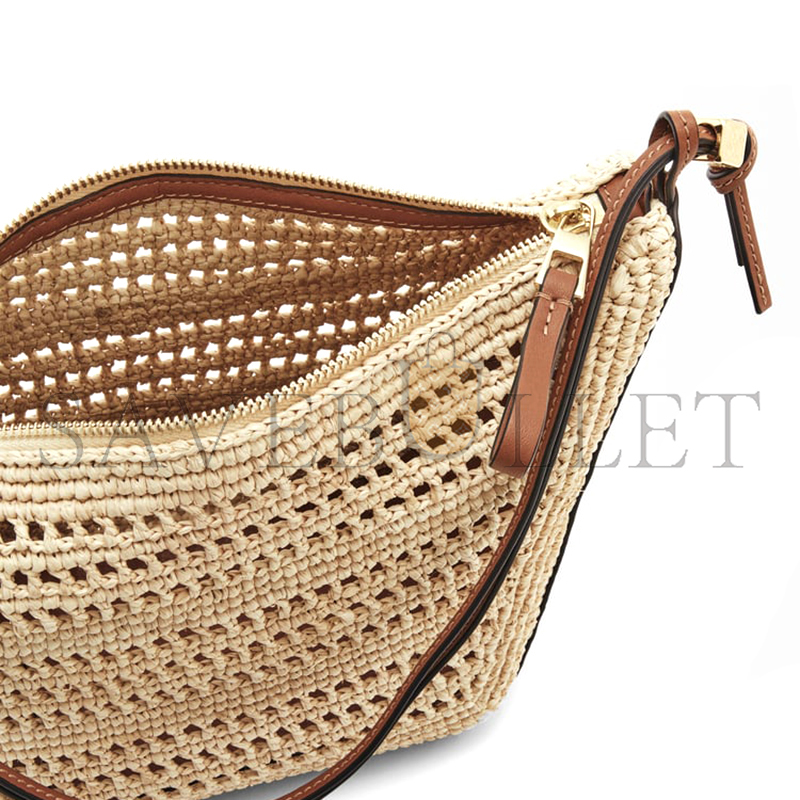 L0ew* mini hammock hobo in raffia and calfskin a538g13x09-658 (28*17*9.5cm)
