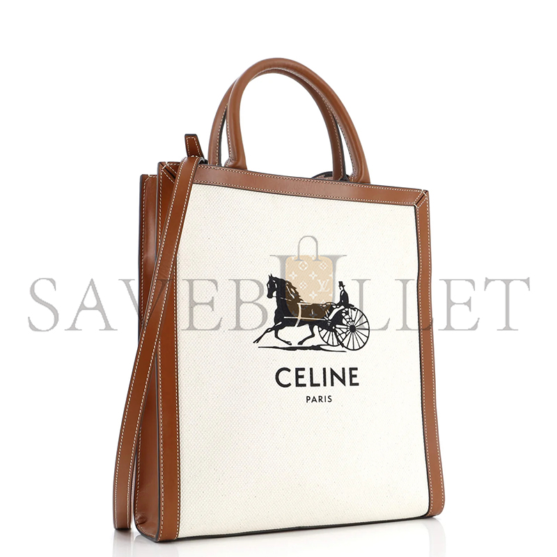 Ce**e small tote in cabas sulky printed fabric and cowhide leather 192082dci.02nt (33*28.5*8)
