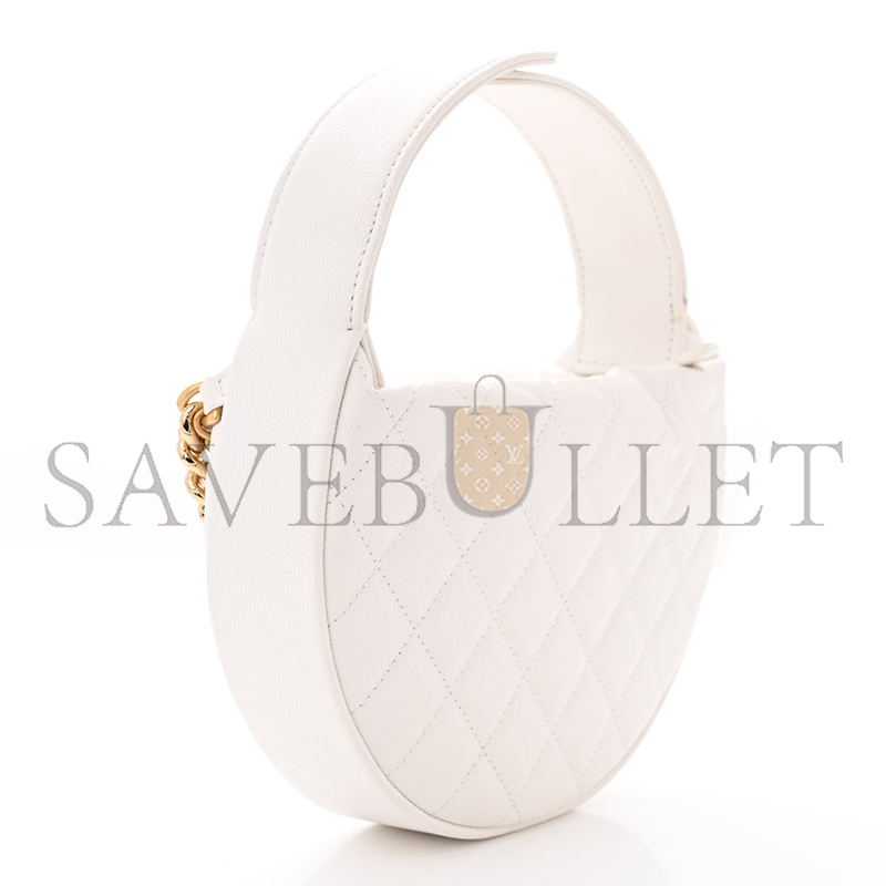 Ch*el shiny caviar quilted bow pouch hobo white 1470676 (19*13*4cm)
