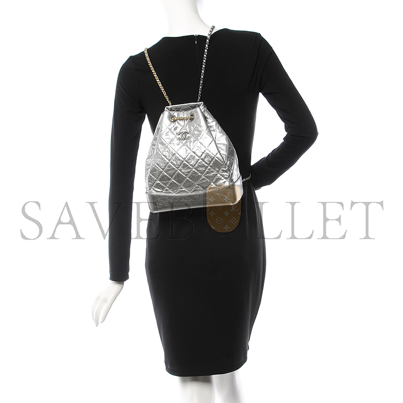 Ch*el master metallic crumpled calfskin quilted gabrielle backpack silver 315752 (27*24*11cm)