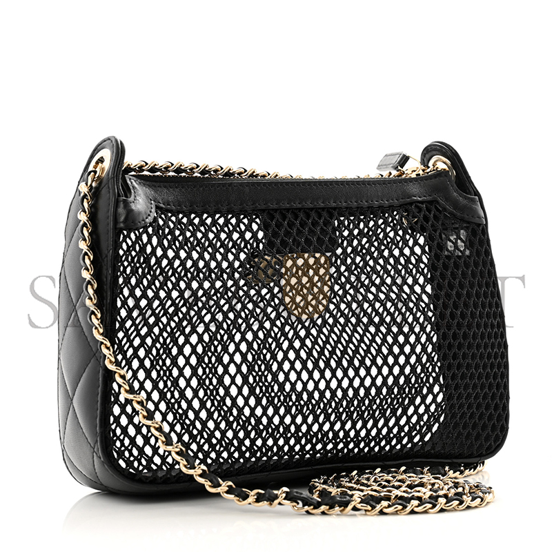 Ch*el mesh shiny lambskin clutch with chain black 1667264 (21*15*5cm)