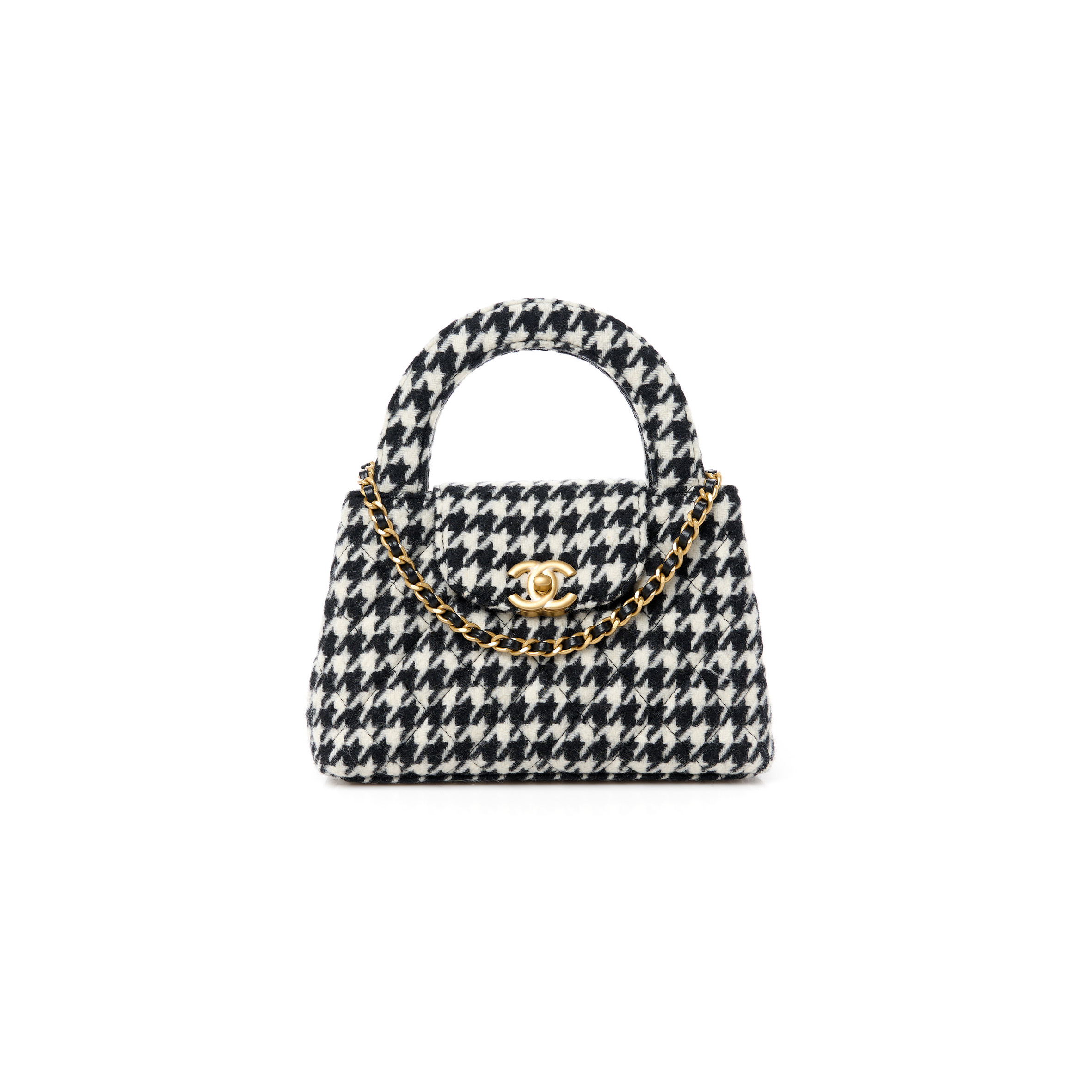 Ch*el tweed houndstooth quilted nano kelly shopper black white 1523860 (20*13*6cm)