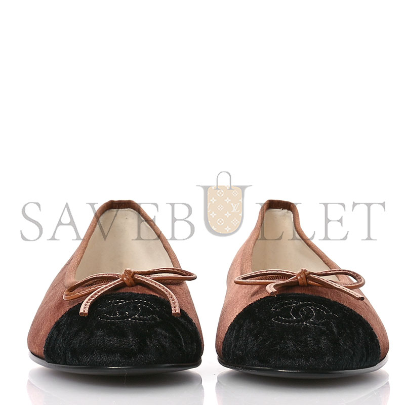 Ch*el velvet cap toe cc ballerina flats 38 brown black 1672122