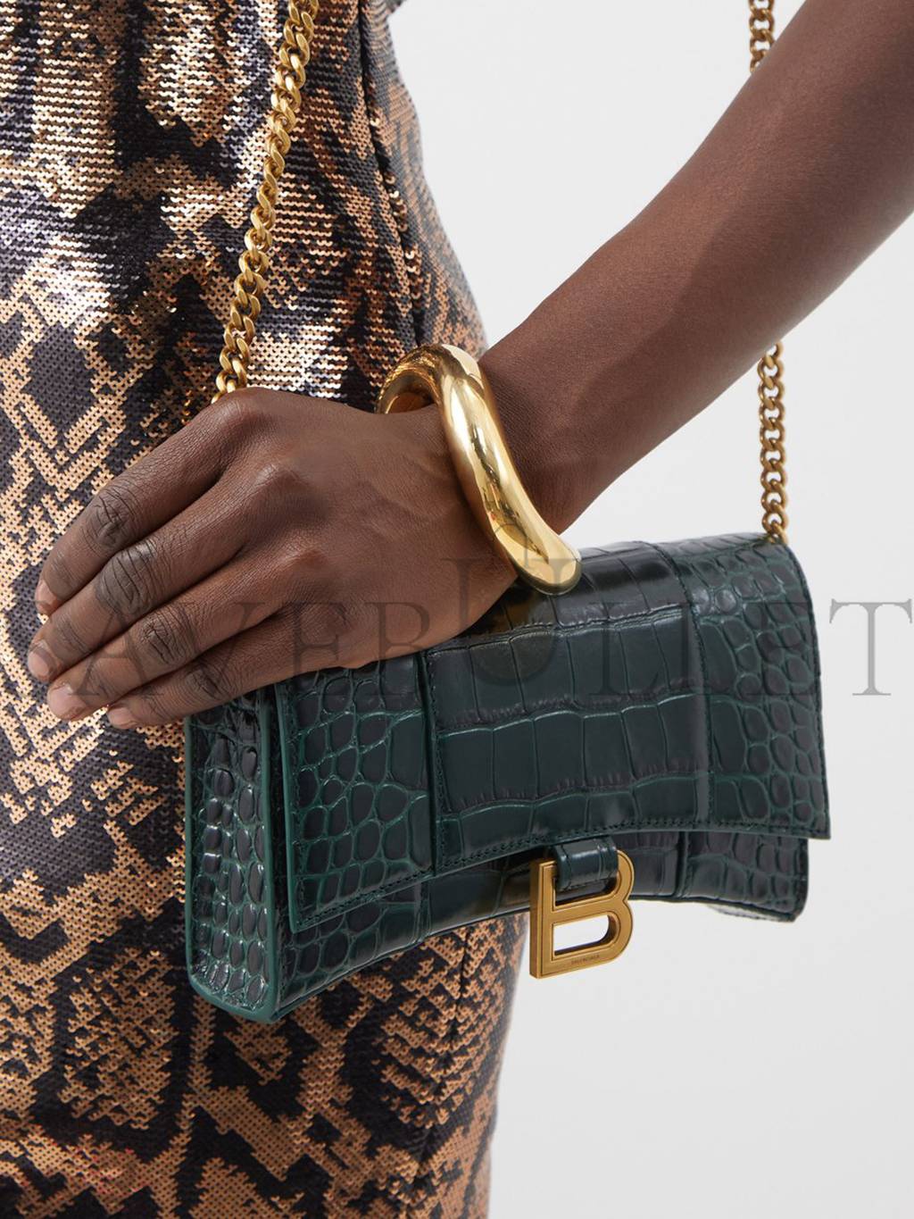 Ba*len*cia*ga green hourglass croc-effect leather cross-body bag matchesfashion us (19.8*12.1*5cm)