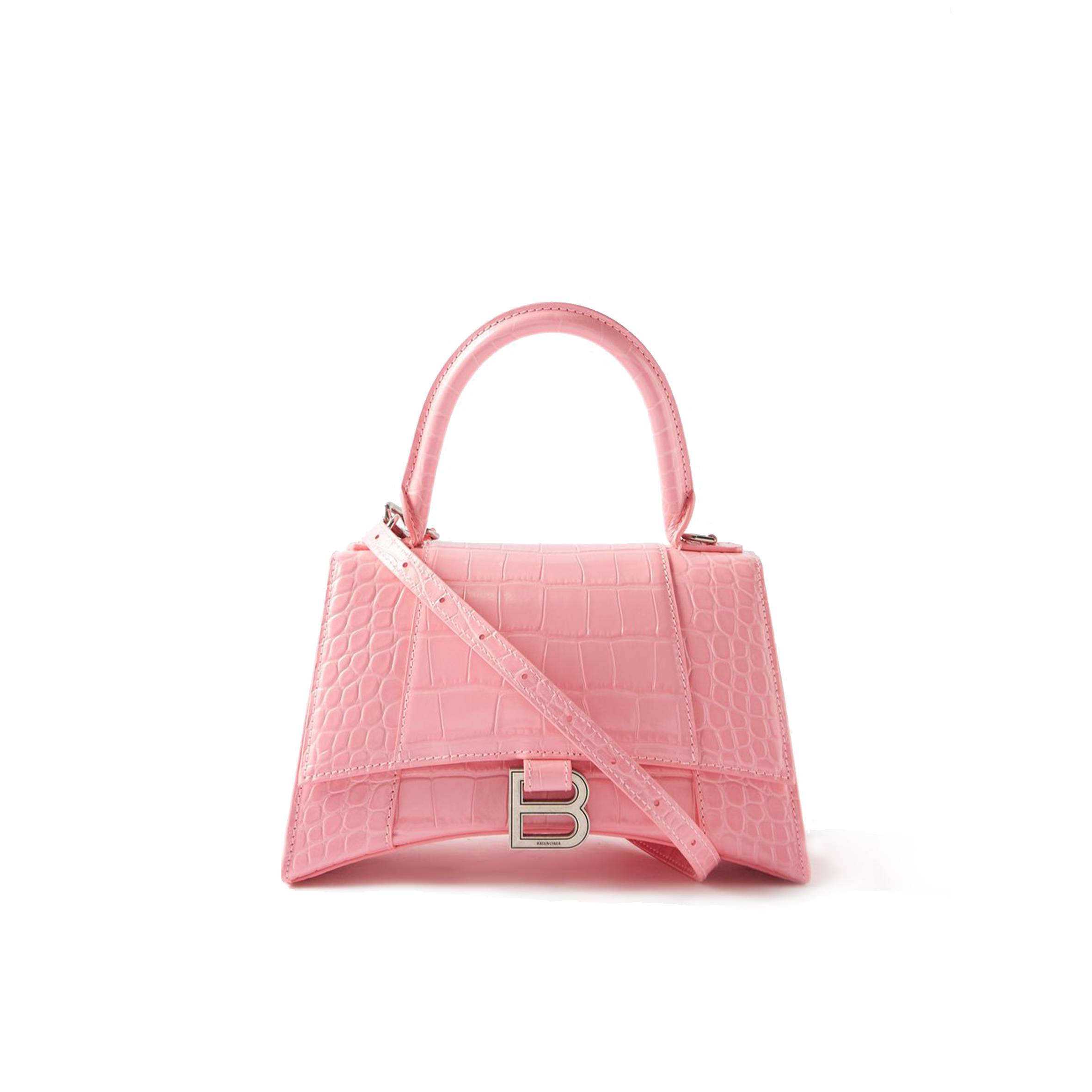 Ba*len*cia*ga pink hourglass s crocodile-effect leather bag matchesfashion us (22.5*14.5*10cm)