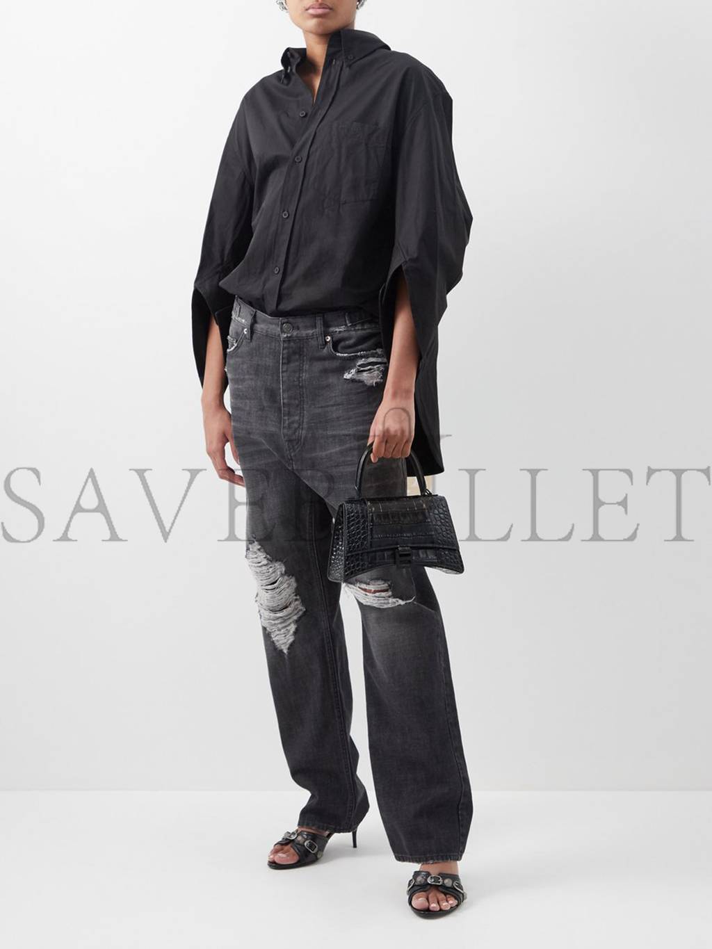 Ba*len*cia*ga black hourglass s crocodile-effect leather bag matchesfashion us (22.5*15*10cm)