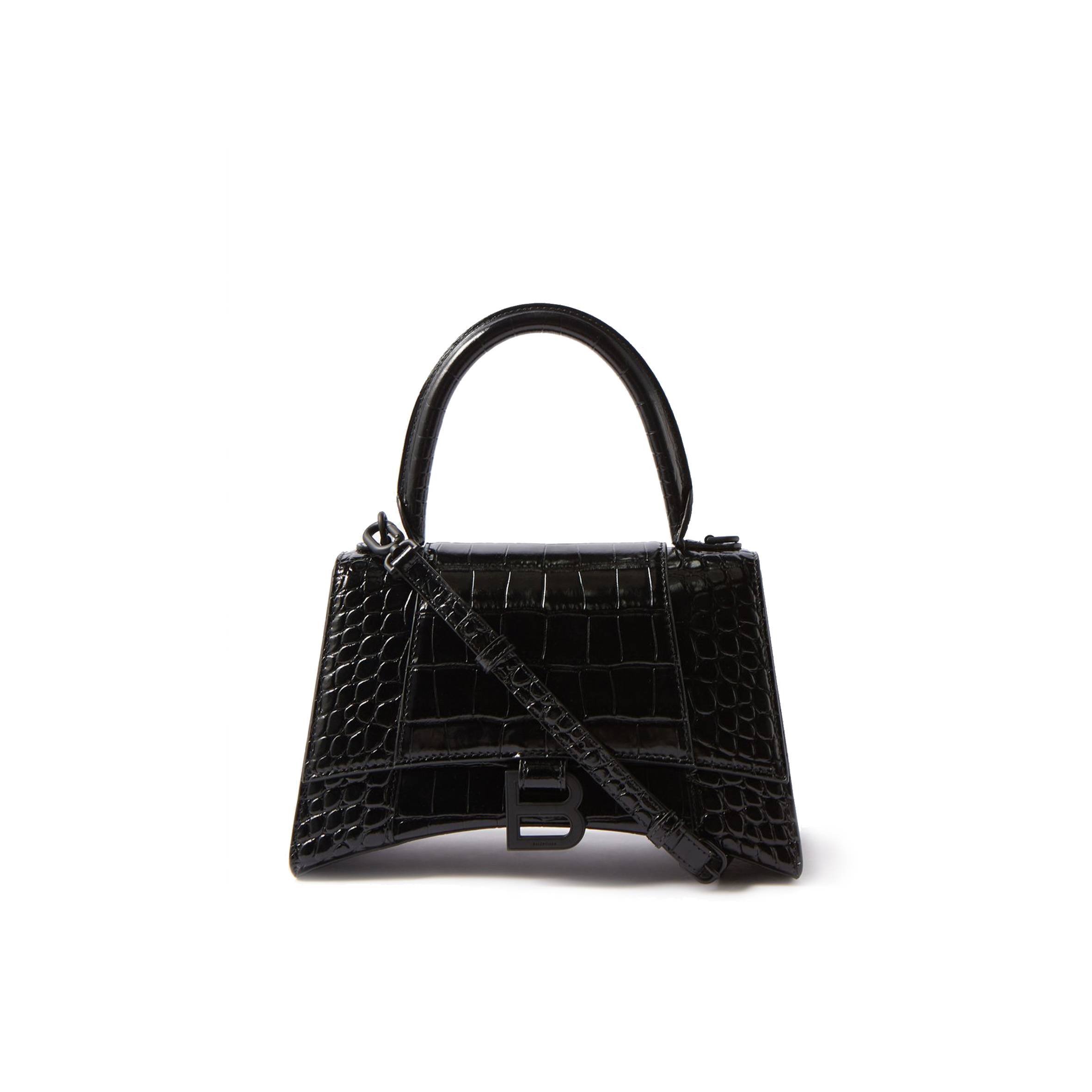 Ba*len*cia*ga black hourglass s crocodile-effect leather bag matchesfashion us (22.5*15*10cm)