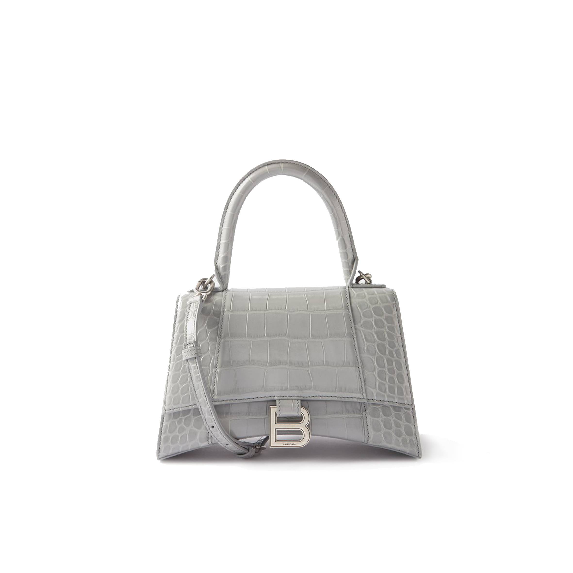 Ba*len*cia*ga grey hourglass s crocodile-effect leather bag matchesfashion us (22.5*14*10cm)