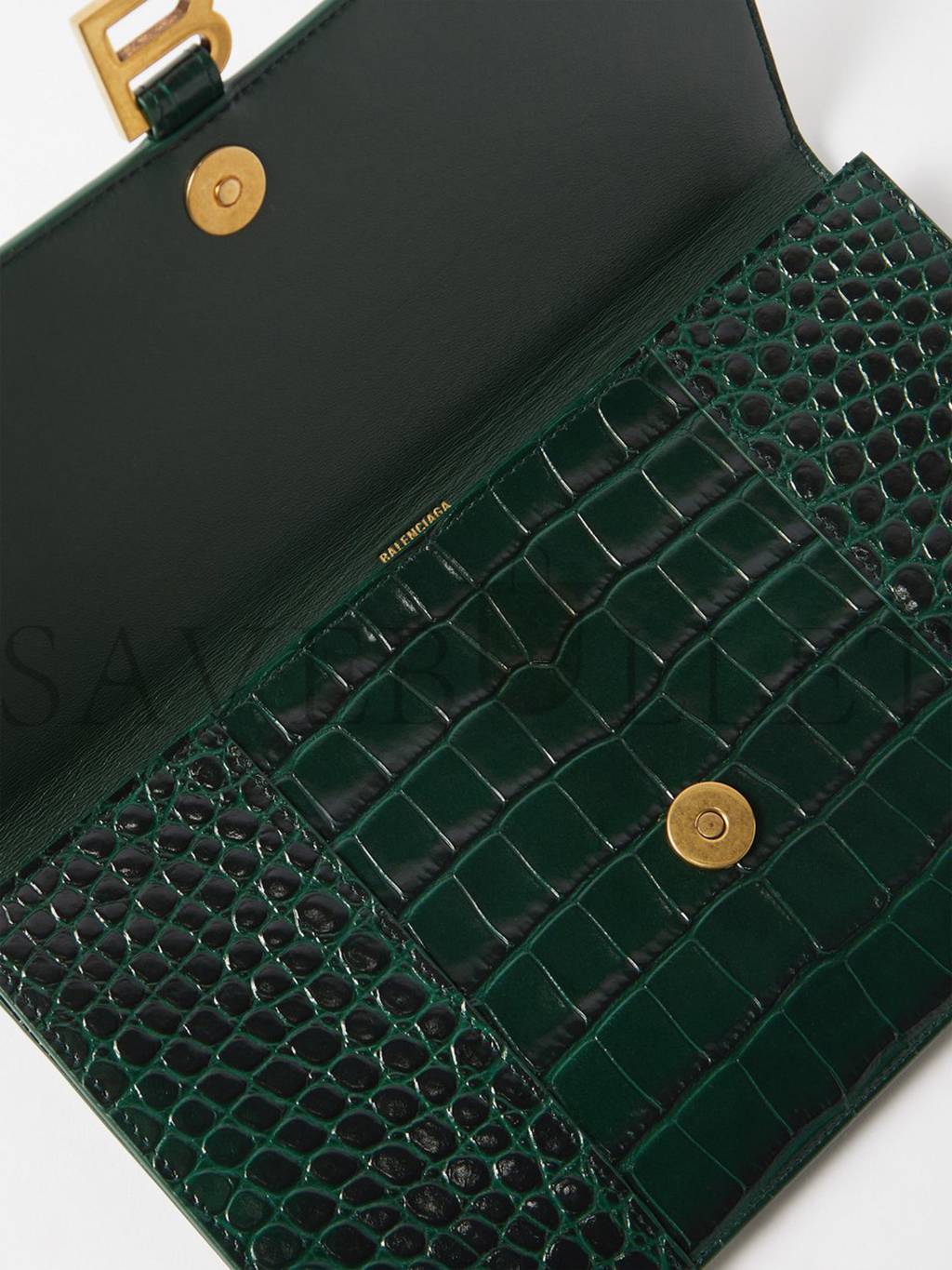 Ba*len*cia*ga green hourglass croc-embossed leather pouch matchesfashion us (27*16cm)