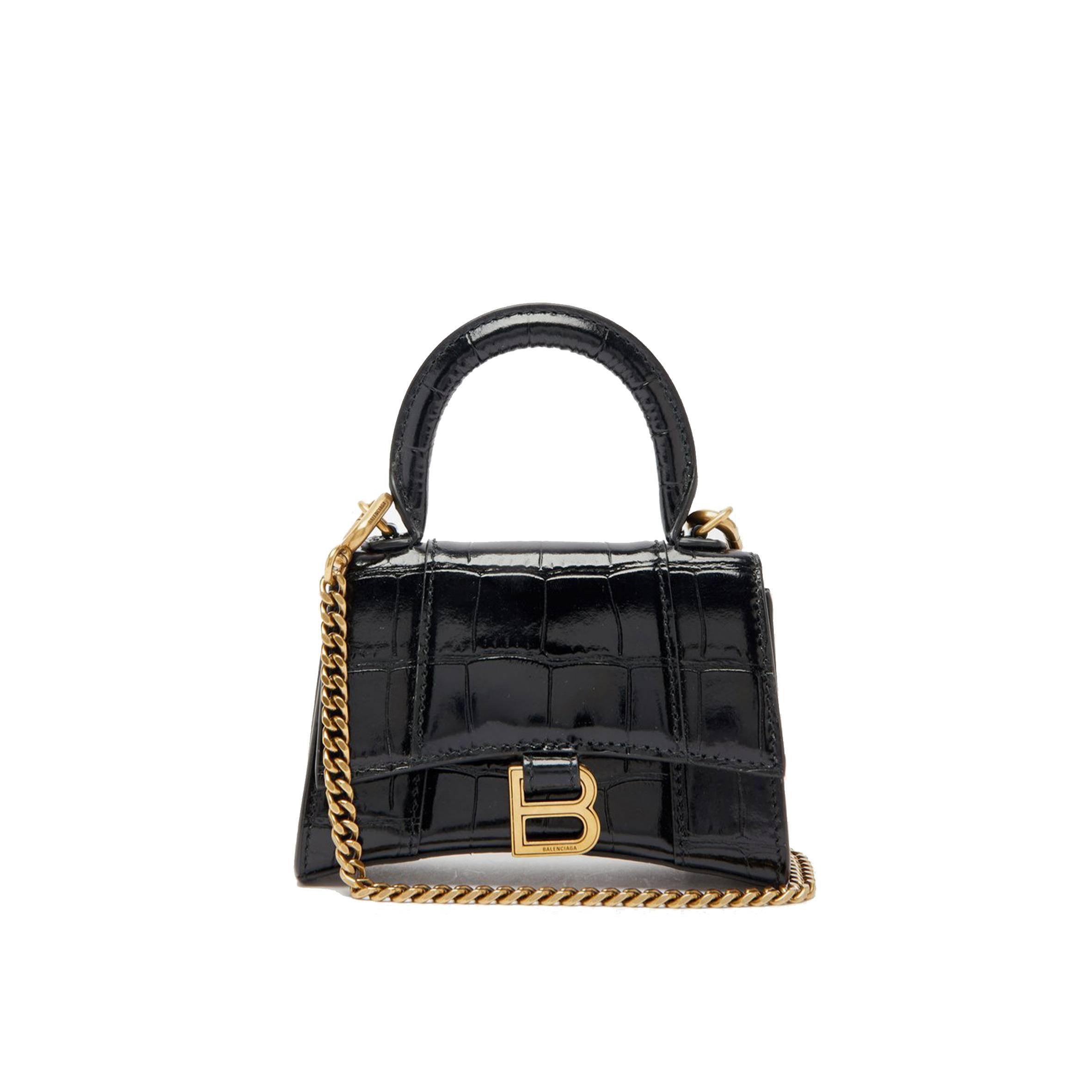 Ba*len*cia*ga black hourglass mini b-logo crocodile-effect leather bag matchesfashion us (11.6*7.8*4.5cm)
