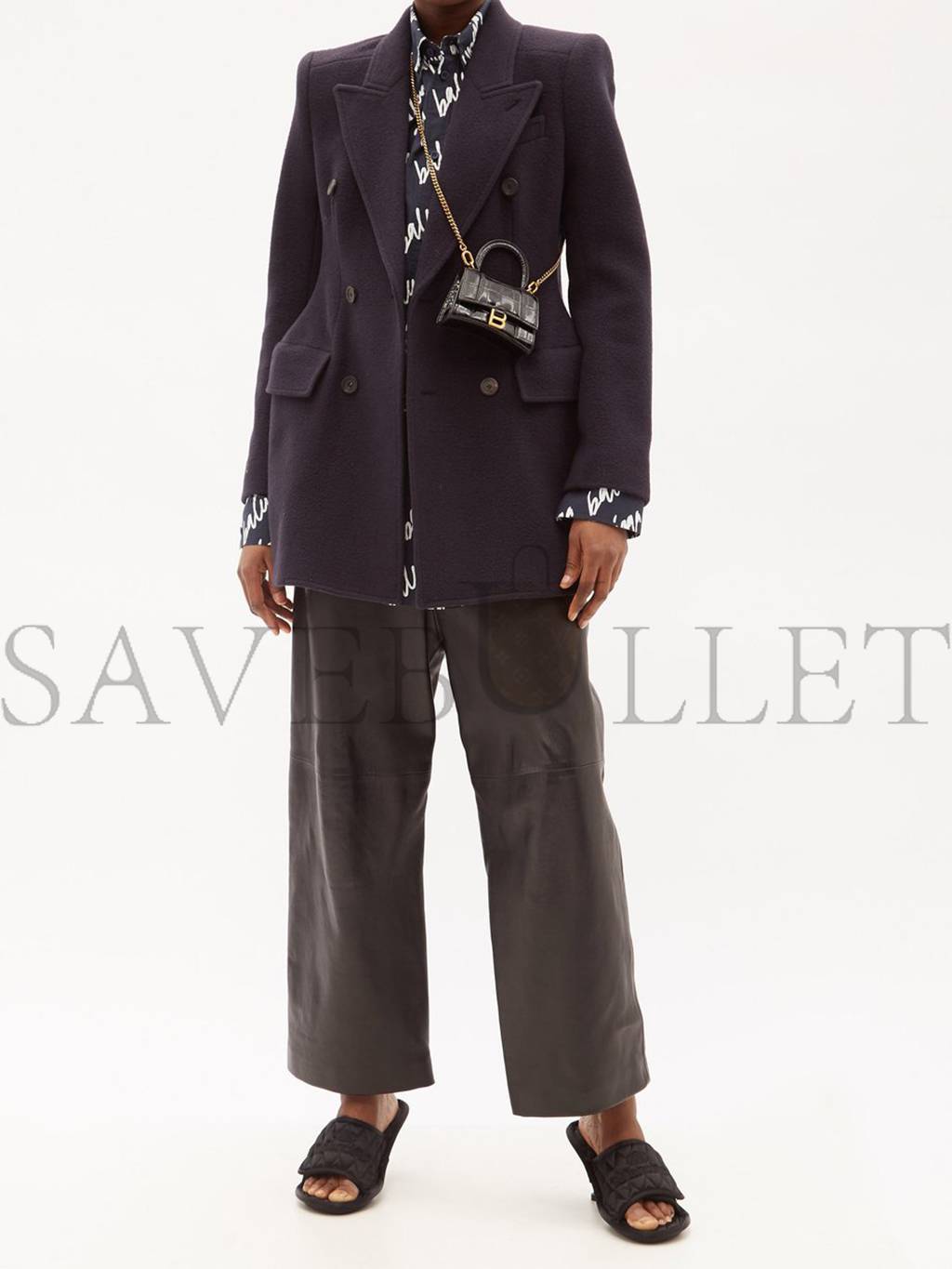 Ba*len*cia*ga black hourglass mini b-logo crocodile-effect leather bag matchesfashion us (11.6*7.8*4.5cm)