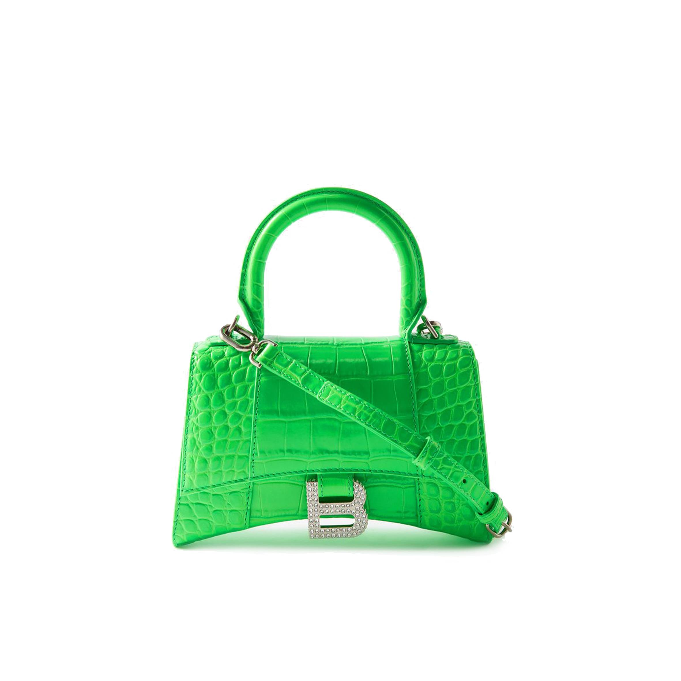 Ba*len*cia*ga green hourglass xs crocodile-effect leather bag matchesfashion us (19*12.5*8cm)