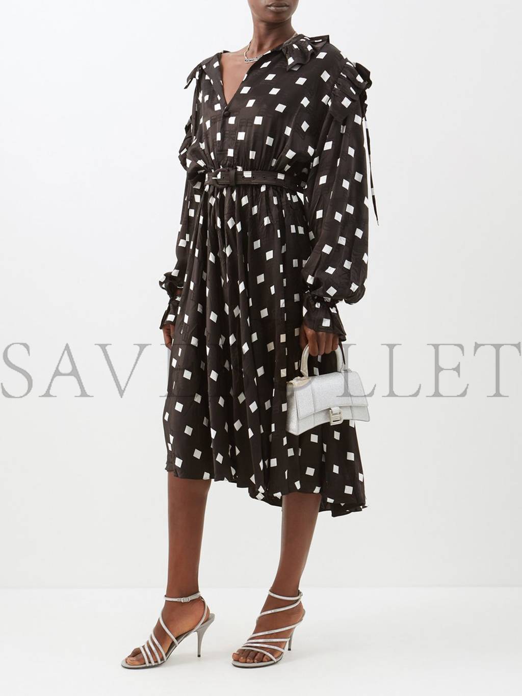 Ba*len*cia*ga silver hourglass xs glitter faux-leather bag matchesfashion us (19*12*6.6cm)