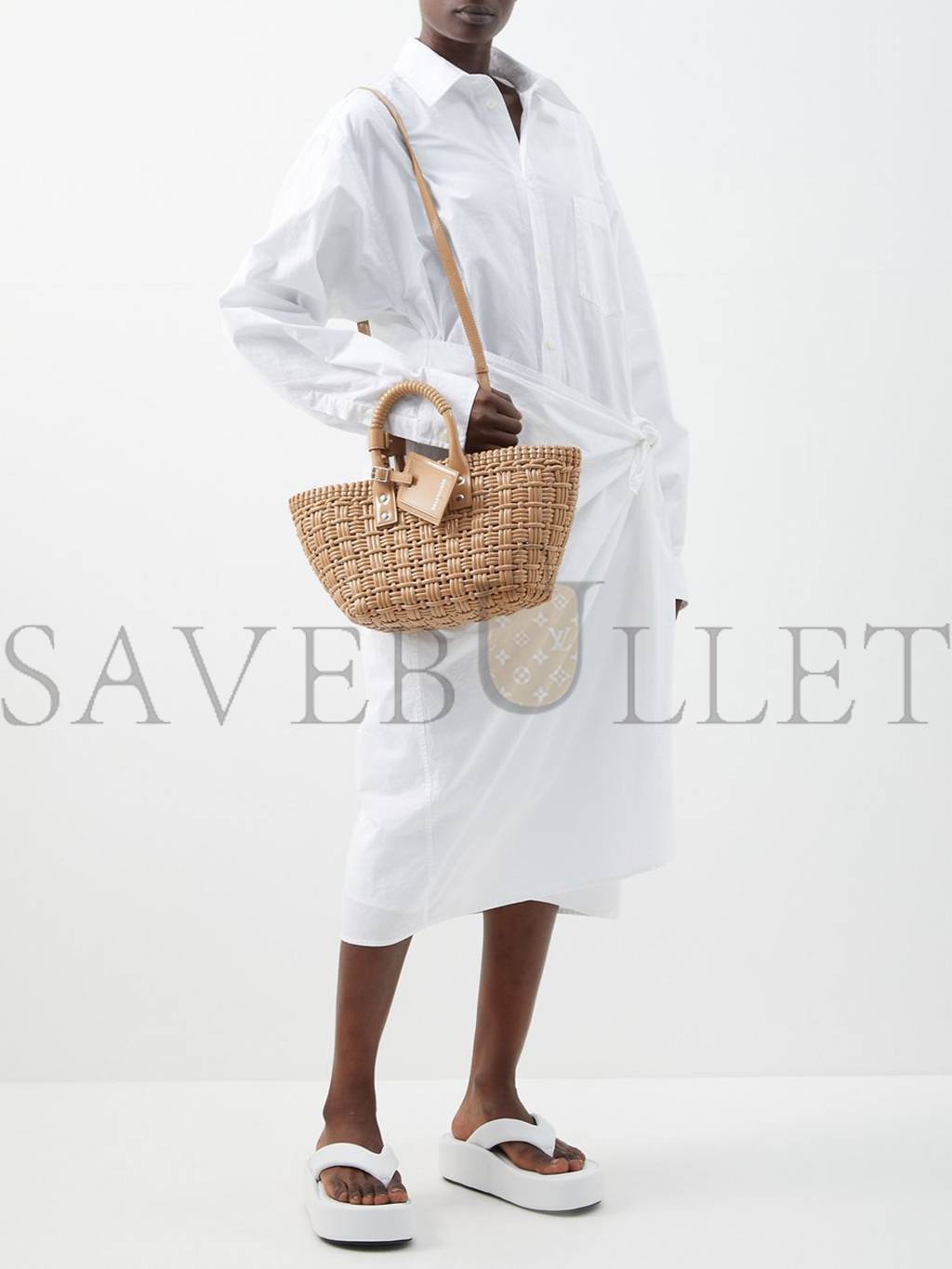 Ba*len*cia*ga beige bistro xs woven faux-leather basket bag matchesfashion us (35.5*21*11cm)