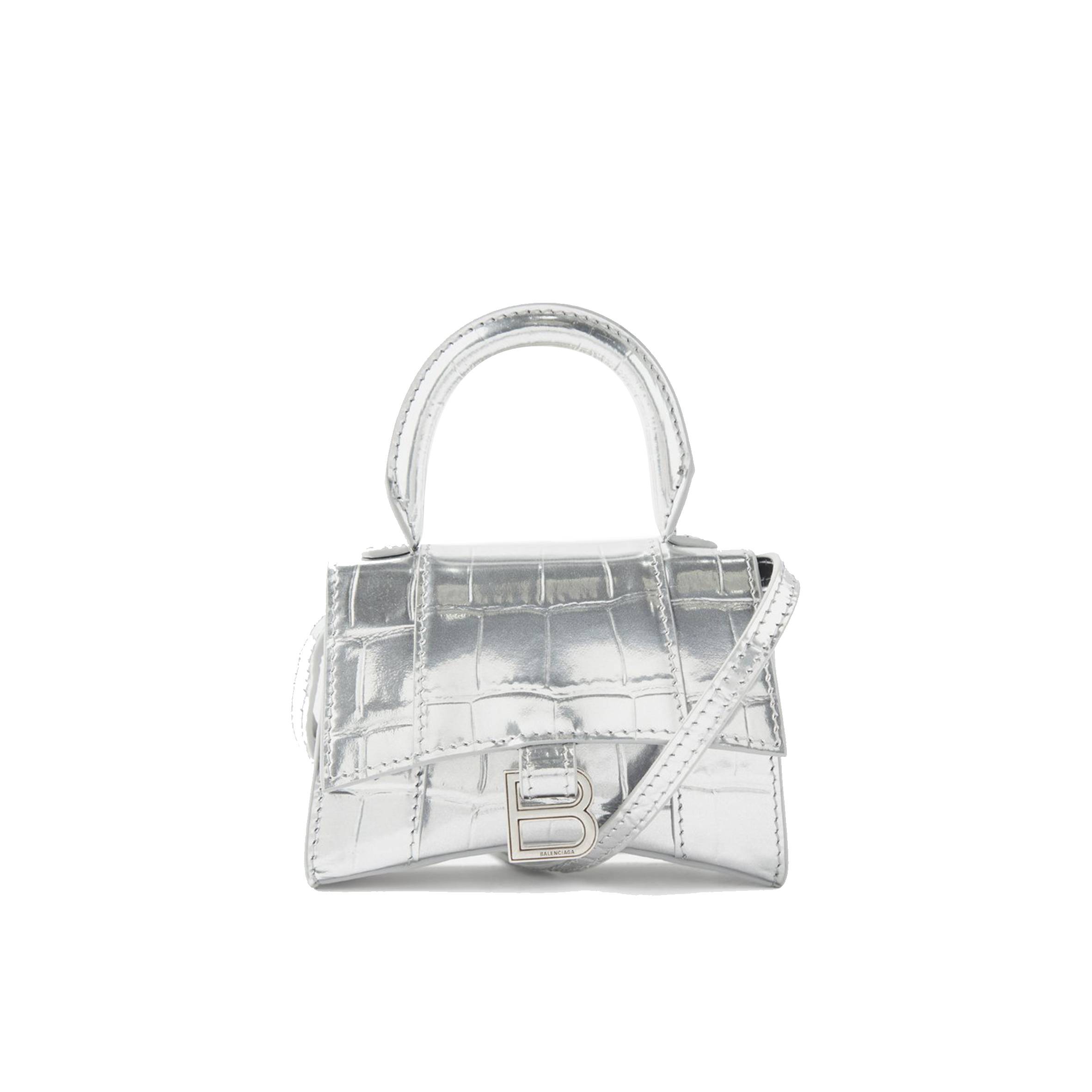 Ba*len*cia*ga silver hourglass mini crocodile-effect leather bag matchesfashion us (11.6*7.8*4.5cm)