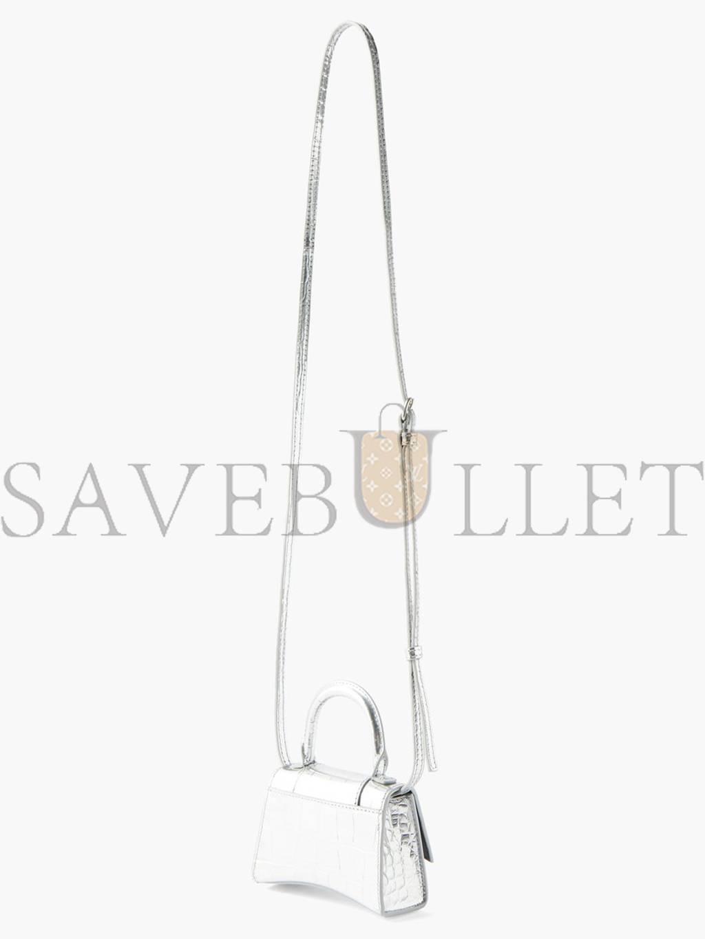 Ba*len*cia*ga silver hourglass mini crocodile-effect leather bag matchesfashion us (11.6*7.8*4.5cm)