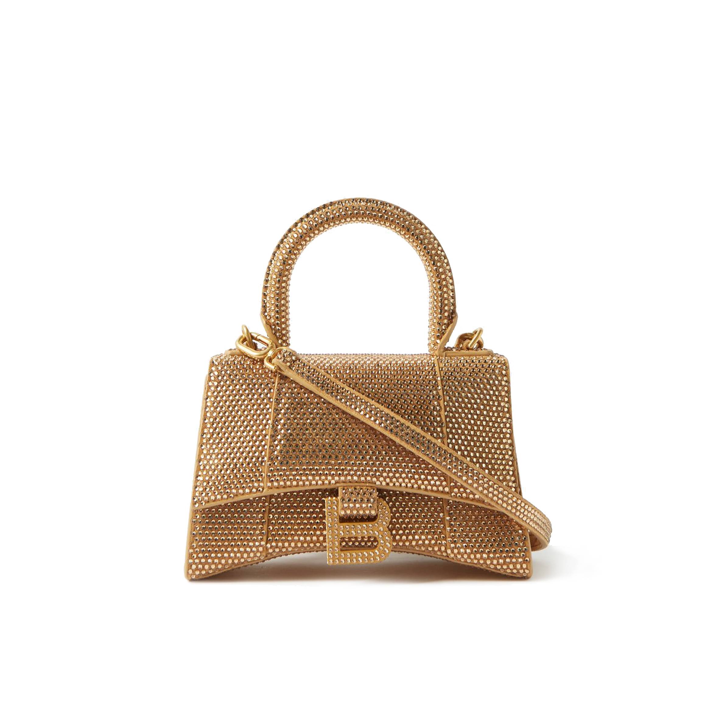 Ba*len*cia*ga gold hourglass xs crystal-embellished handbag matchesfashion us (19*12.1*7.6cm)