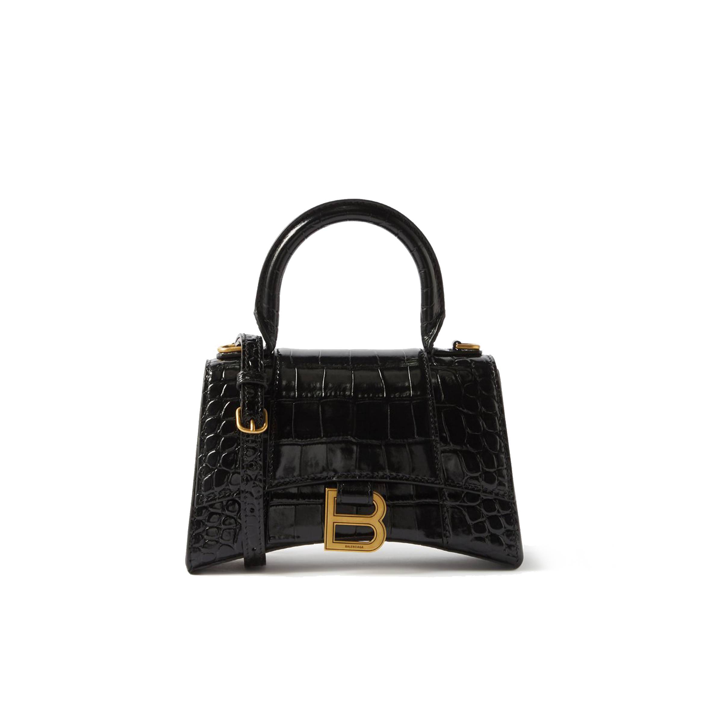Ba*len*cia*ga black hourglass xs crocodile-effect leather bag matchesfashion us (19*12.1*7.6cm)