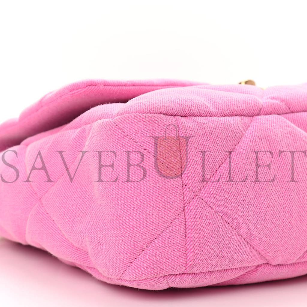 Ch*el denim quilted large Ch*el 19 flap neon pink gold hardware (30*20*10cm)