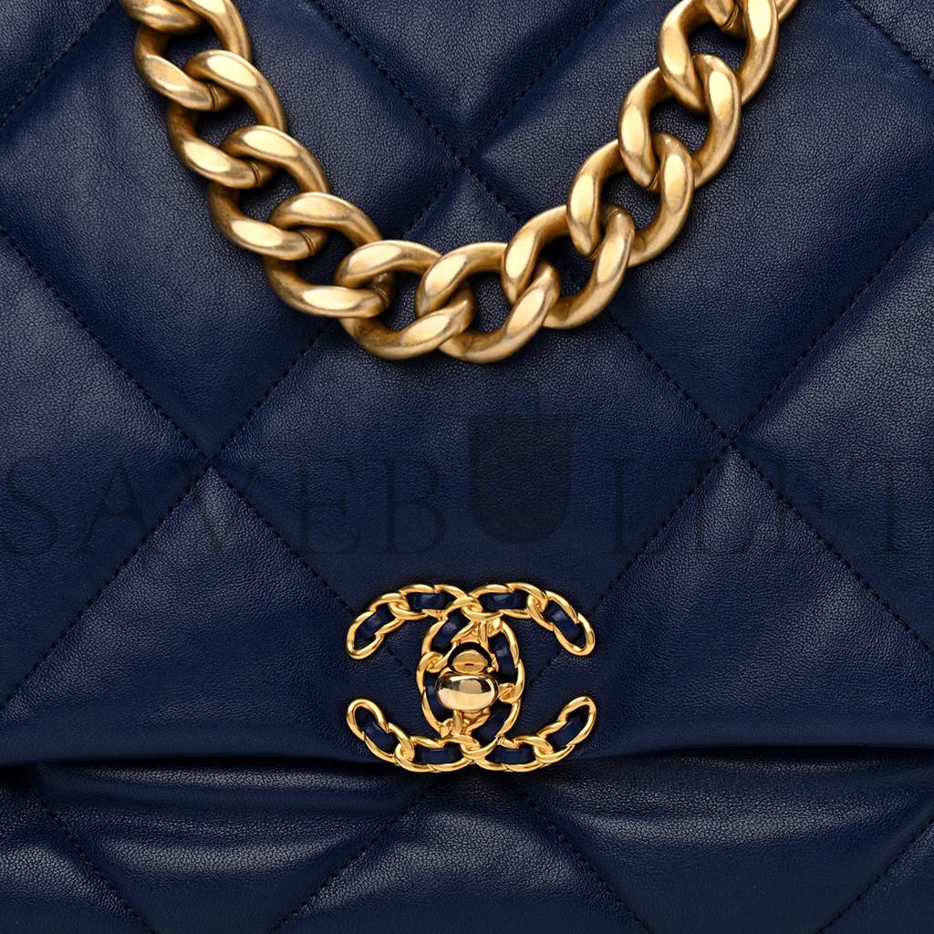 Ch*el goatskin quilted maxi Ch*el 19 flap blue gold hardware (36*24*10cm)