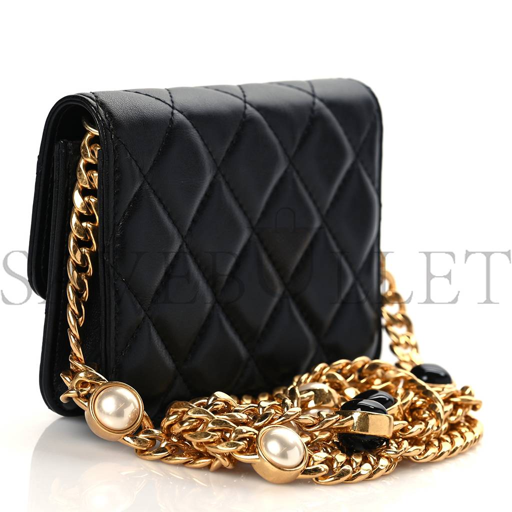 Ch*el lambskin resin quilted clutch with chain black gold hardware (15*10*5cm)
