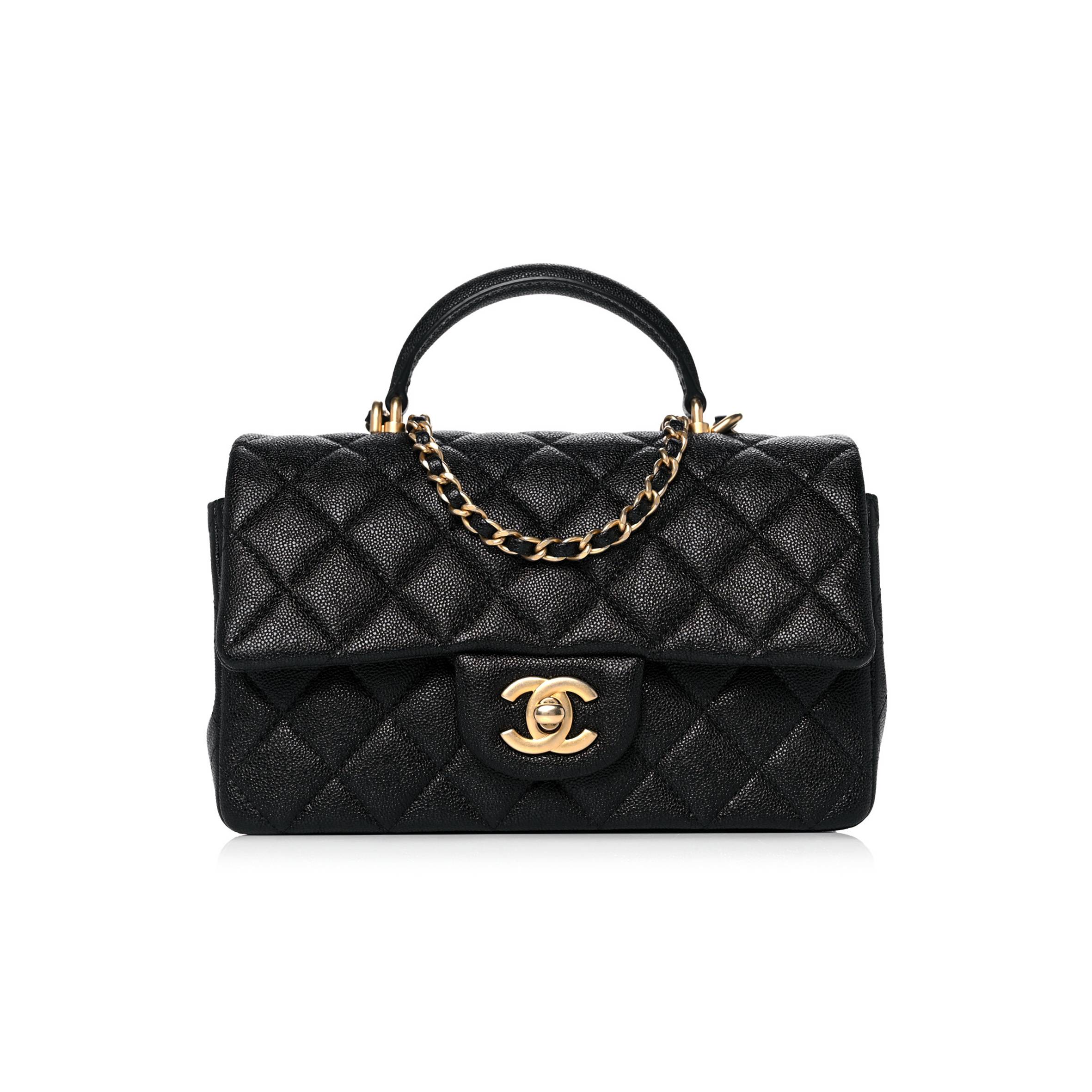 Ch*el caviar quilted mini top handle rectangular flap black gold hardware (20*12*7cm)