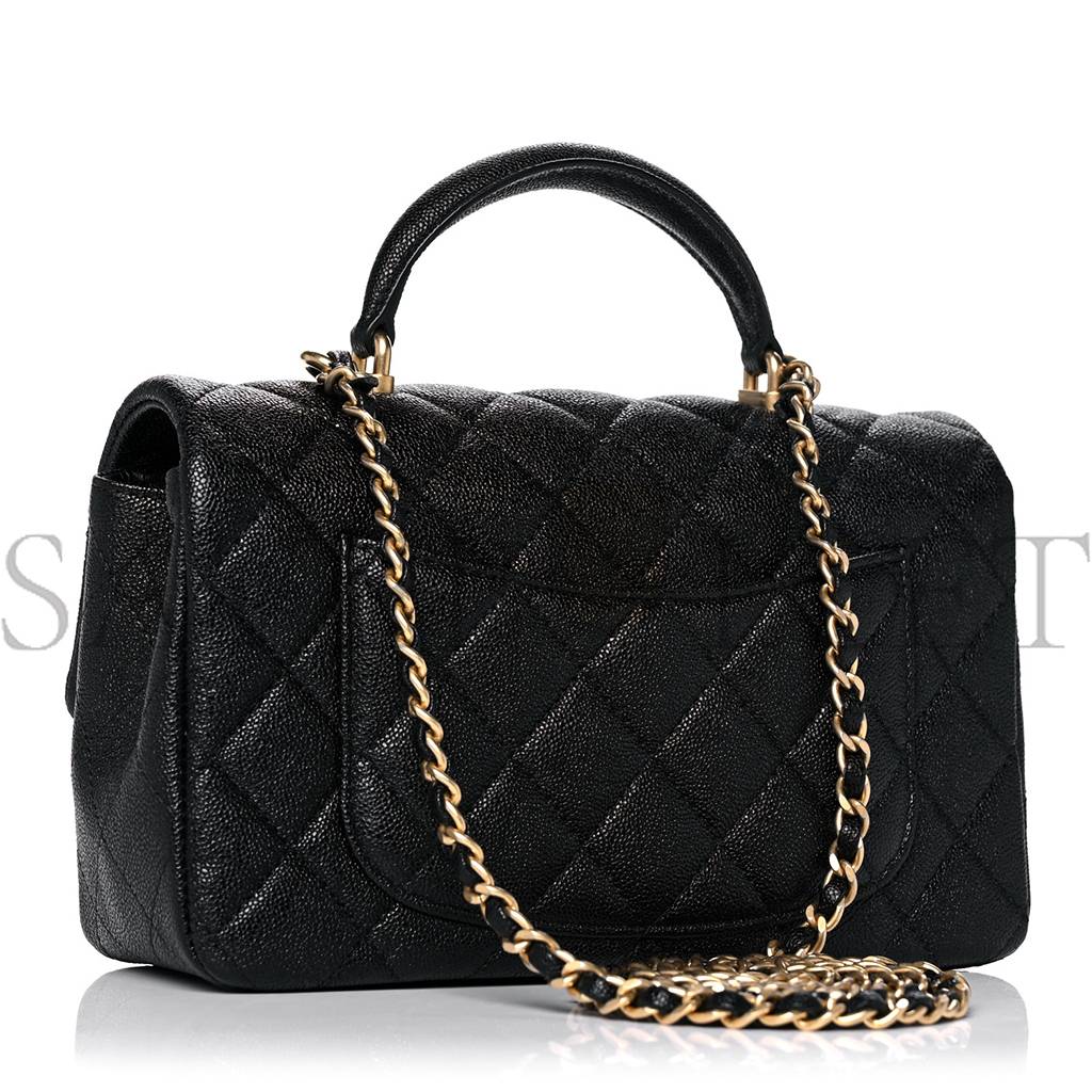 Ch*el caviar quilted mini top handle rectangular flap black gold hardware (20*12*7cm)