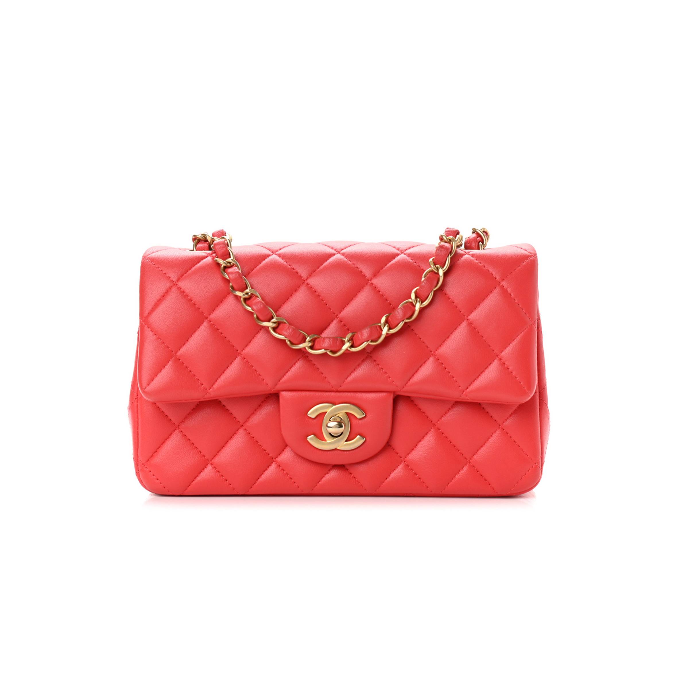 Ch*el lambskin quilted mini rectangular flap red (20*12*6cm)