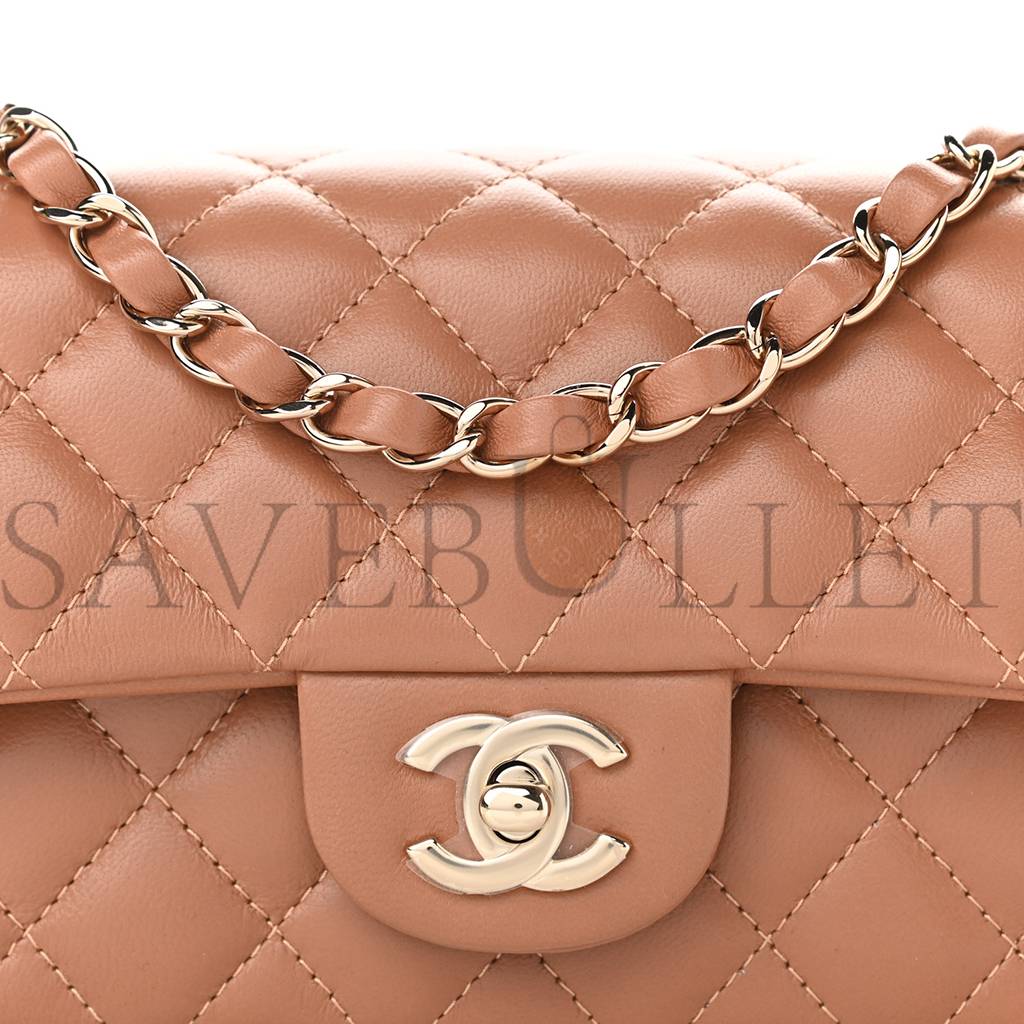 Ch*el lambskin quilted mini rectangular flap brown rose gold hardware (19*11*7cm)