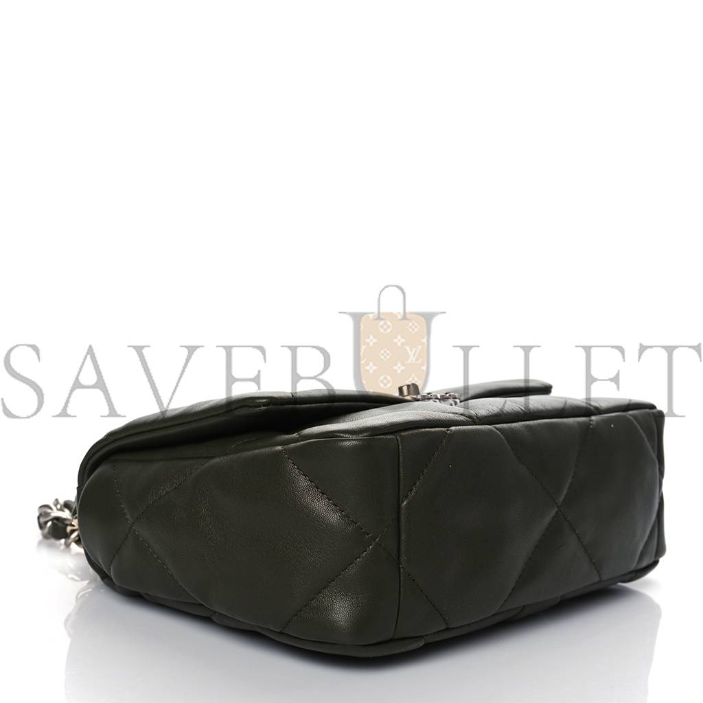 Ch*el lambskin quilted medium Ch*el 19 flap khaki silver hardware (25*17*8cm)