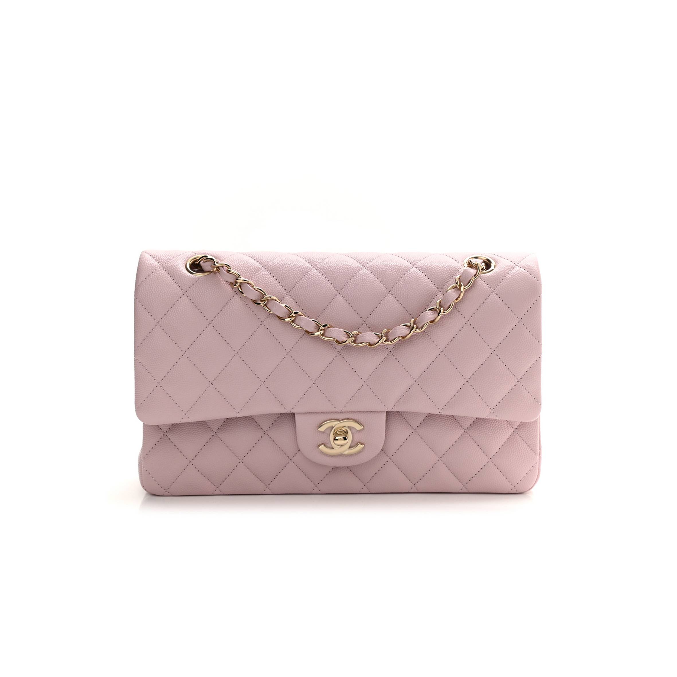 Ch*el caviar quilted medium double flap light pink rose gold hardware (25*15*6cm)