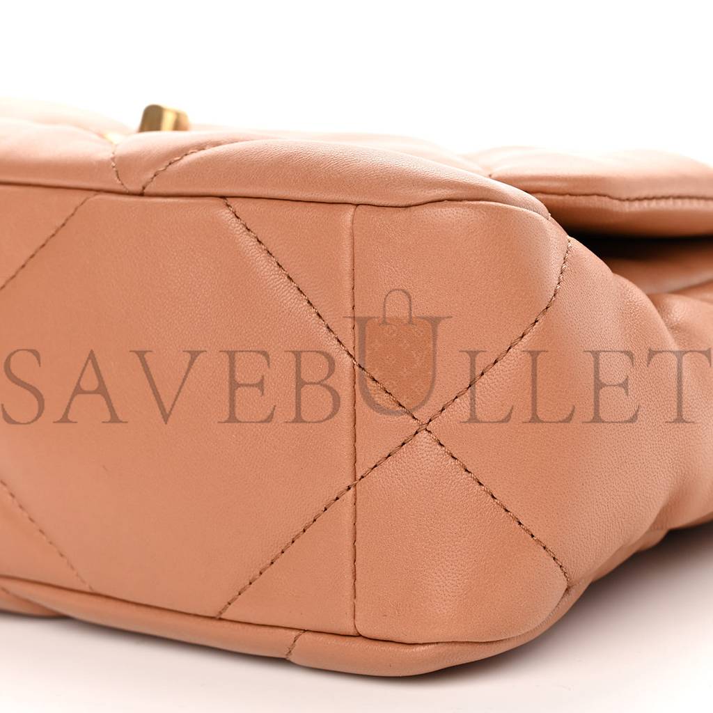 Ch*el lambskin quilted medium Ch*el 19 flap light brown gold hardware (25*17*8cm)